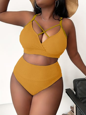 Új szexi, magas derekú, pántos fürdőruha európai és amerikai stílusban, plus size nőknek (P005)