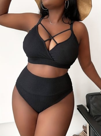 Új szexi, magas derekú, pántos fürdőruha európai és amerikai stílusban, plus size nőknek (P005)