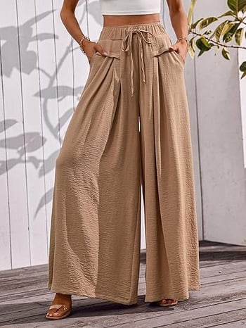 Pantaloni largi pentru femei, talie elastică, buzunare, vară, stil european-american