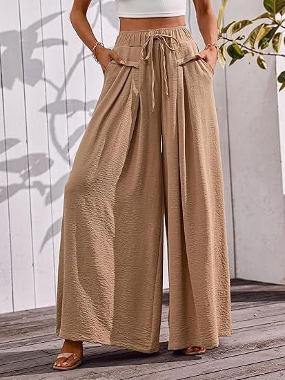 Pantaloni largi pentru femei, talie elastică, buzunare, vară, stil european-american