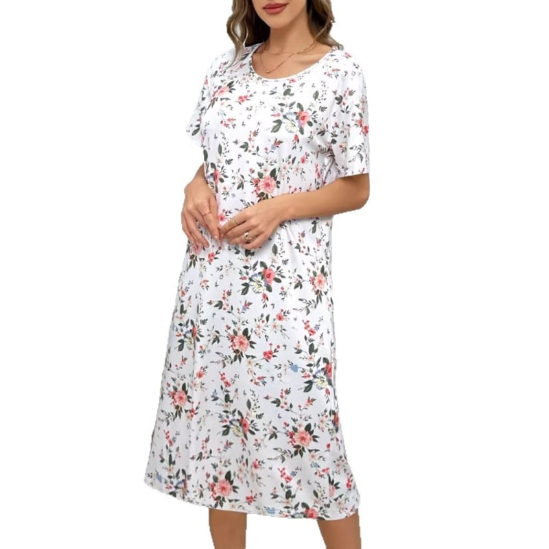 Домашна нощница от milk silk, 3/4 ръкави, кръгло деколте, дълга, за всички сезони