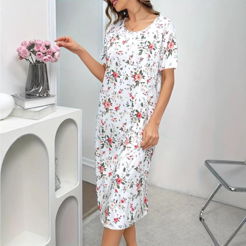 Домашна нощница от milk silk, 3/4 ръкави, кръгло деколте, дълга, за всички сезони