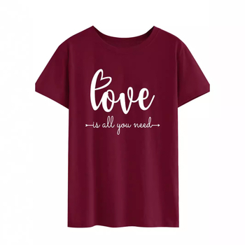 Love Is All You Need βαμβακερό κοντομάνικο T‑shirt, στρογγυλός λαιμός, στενή γραμμή, εκτύπωση, street hipster, καλοκαίρι 2024