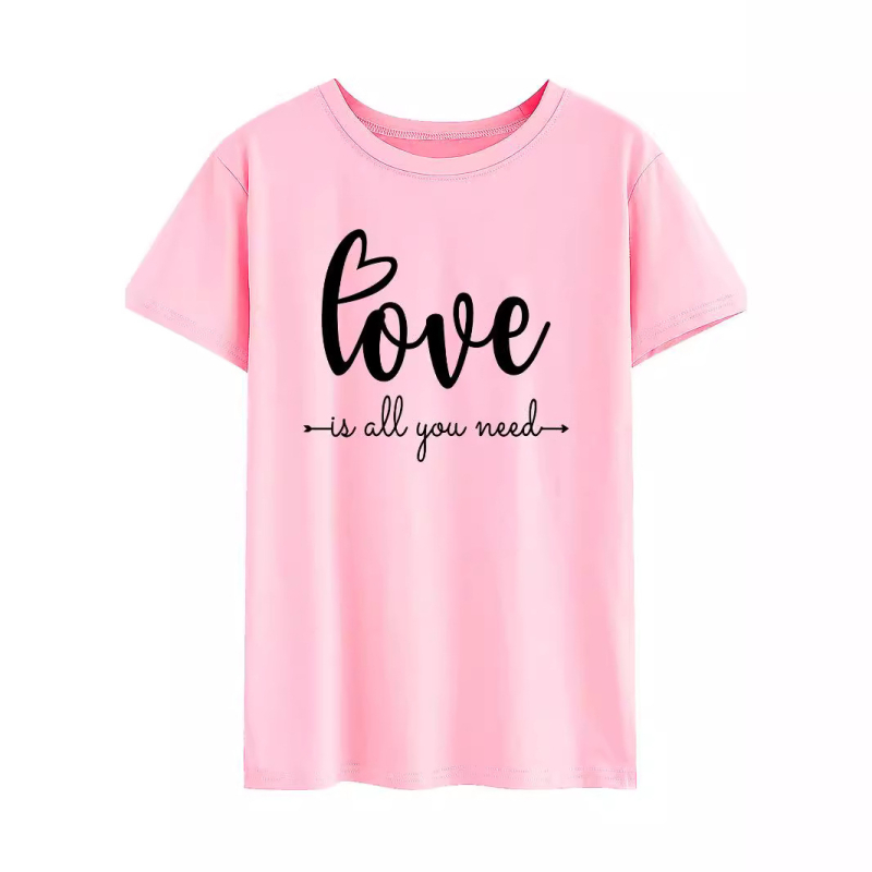 Love Is All You Need βαμβακερό κοντομάνικο T‑shirt, στρογγυλός λαιμός, στενή γραμμή, εκτύπωση, street hipster, καλοκαίρι 2024