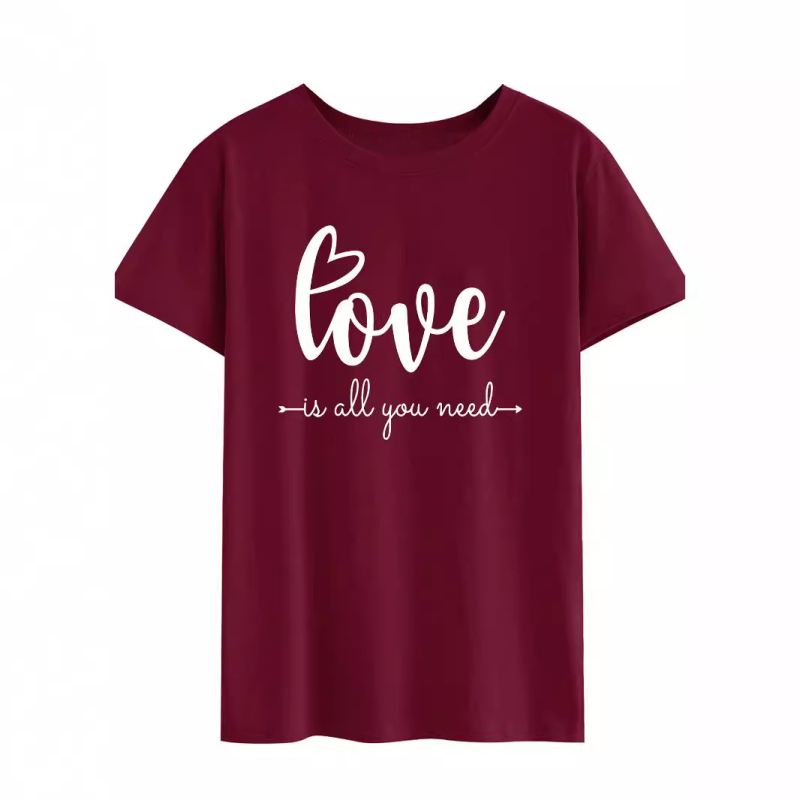 Love Is All You Need βαμβακερό κοντομάνικο T‑shirt, στρογγυλός λαιμός, στενή γραμμή, εκτύπωση, street hipster, καλοκαίρι 2024