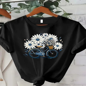 Γυναικείο κοντομάνικο T‑shirt με εκτύπωση, καλοκαίρι 2025, χαλαρή εφαρμογή, στρογγυλός λαιμός
