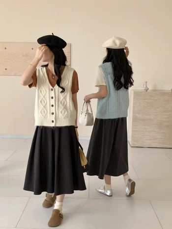 Gri vestă tricotată în stil vintage pentru femei, decolteu în V, croială lejeră, pentru primăvară și toamnă