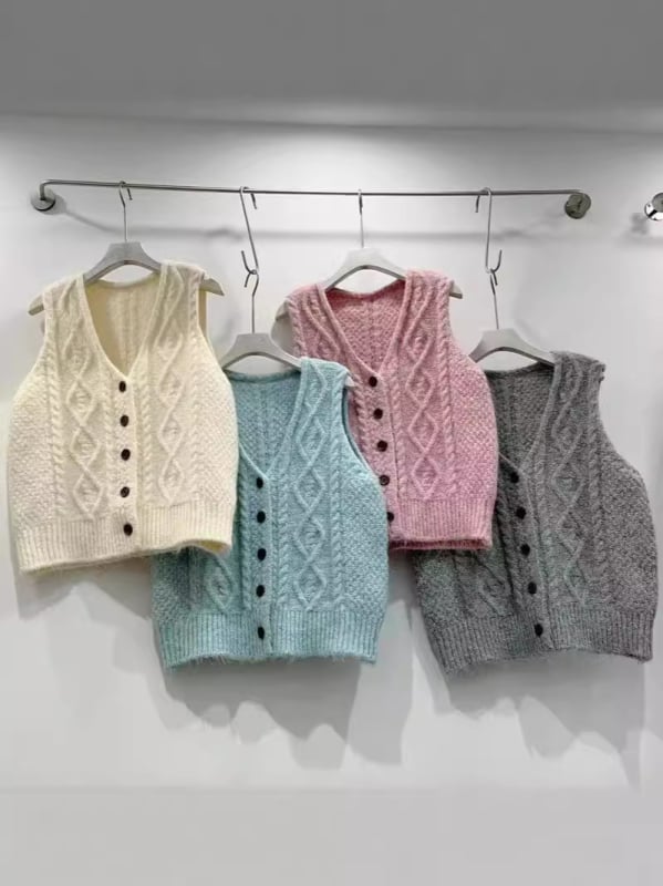 Gri vestă tricotată în stil vintage pentru femei, decolteu în V, croială lejeră, pentru primăvară și toamnă