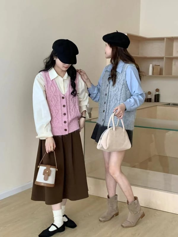 Gri vestă tricotată în stil vintage pentru femei, decolteu în V, croială lejeră, pentru primăvară și toamnă