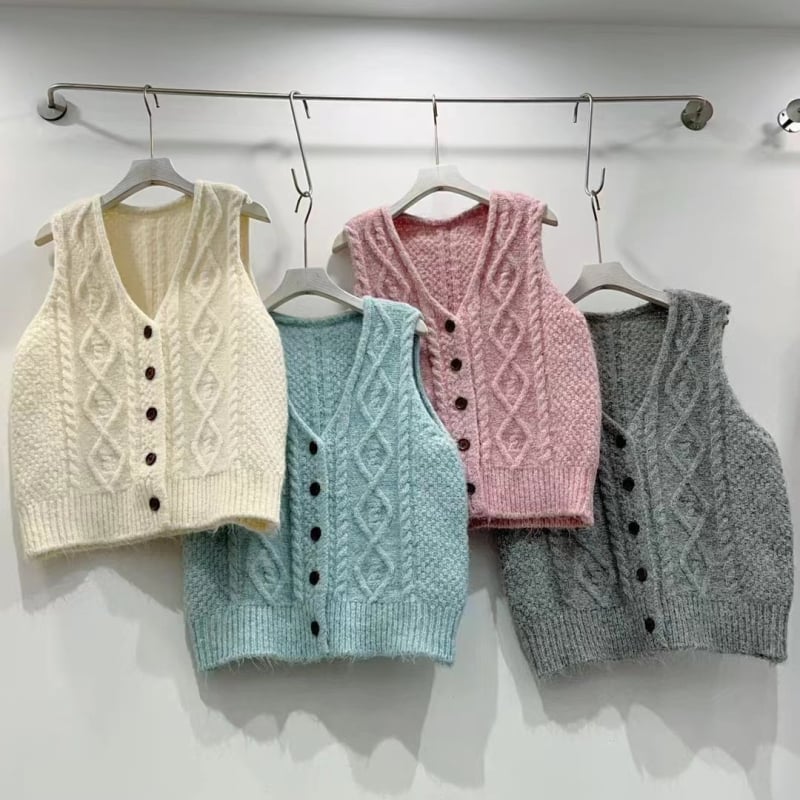 Gri vestă tricotată în stil vintage pentru femei, decolteu în V, croială lejeră, pentru primăvară și toamnă