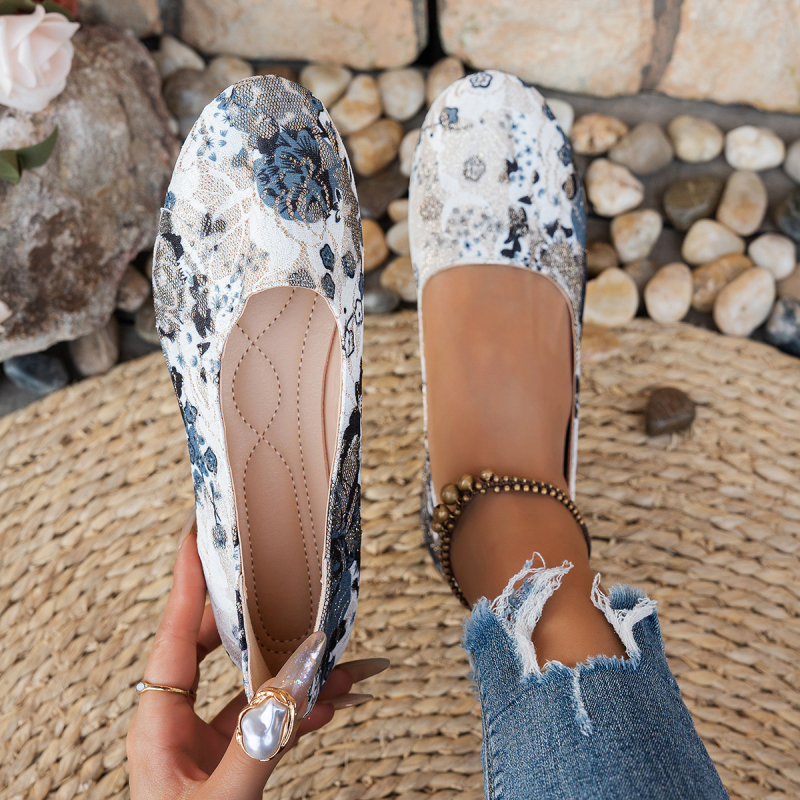 Γυναικεία παπούτσια με κέντημα, κινεζικό παραδοσιακό στυλ, στρογγυλή μύτη, χαμηλό τακούνι