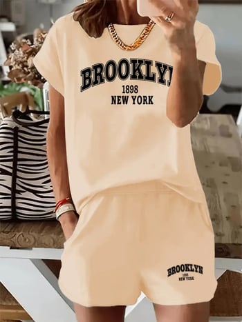 Set pentru femei, casual, cu tricou și șorturi, imprimare cu litere – A771