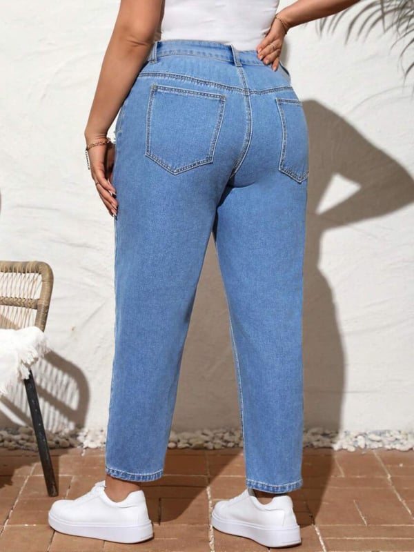 Plusz méretű retro egyenes farmer, tavasz–ősz, klasszikus casual, elasztikus, karcsúsító, magas derekú