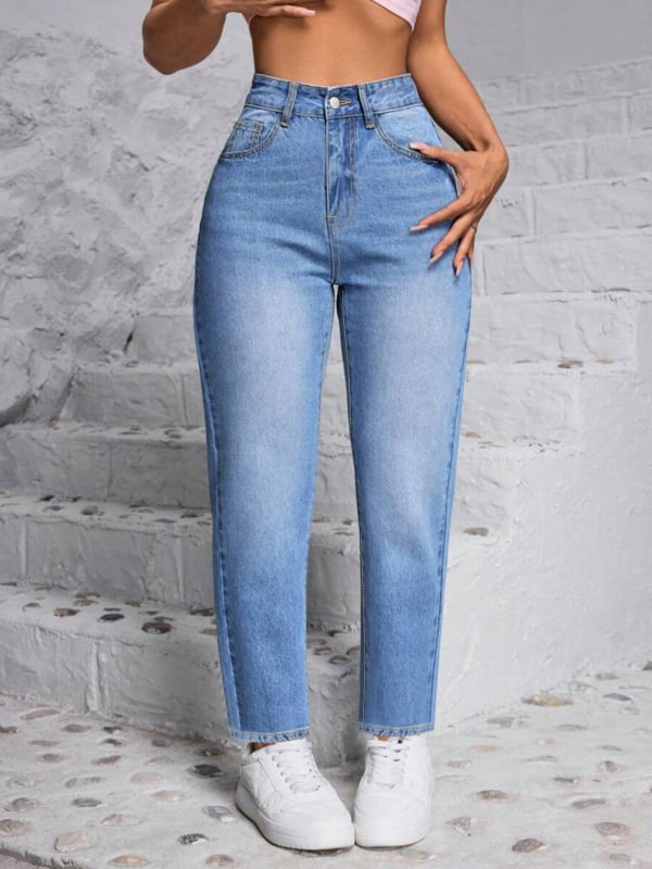 Plusz méretű retro egyenes farmer, tavasz–ősz, klasszikus casual, elasztikus, karcsúsító, magas derekú