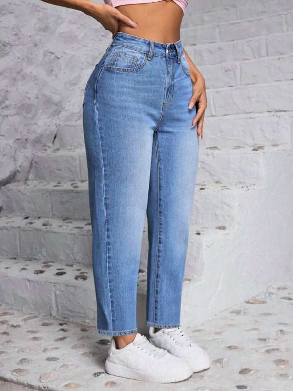 Plusz méretű retro egyenes farmer, tavasz–ősz, klasszikus casual, elasztikus, karcsúsító, magas derekú