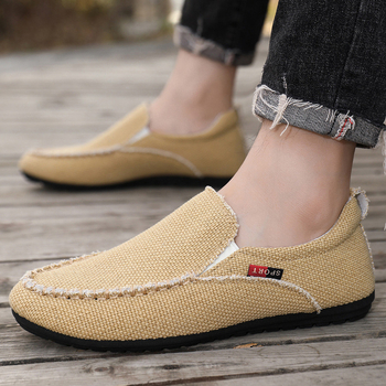 Ανδρικά λοφέρ από λινό, αναπνεύσιμα slip-on casual παπούτσια με καουτσούκ σόλα για φθινόπωρο
