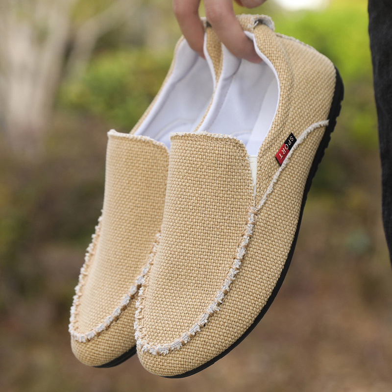 Ανδρικά λοφέρ από λινό, αναπνεύσιμα slip-on casual παπούτσια με καουτσούκ σόλα για φθινόπωρο