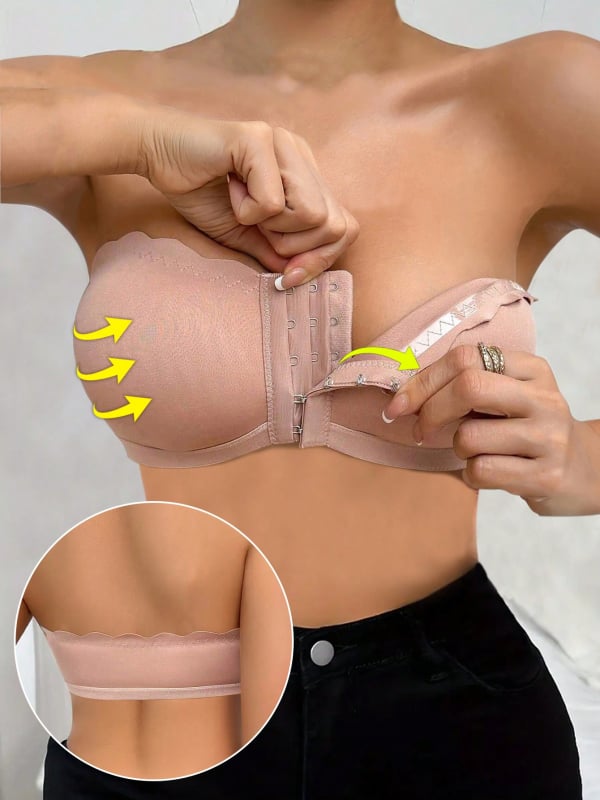 Bustier fără bretele, cu închidere frontală, ușor, respirabil, fără arc, plus size