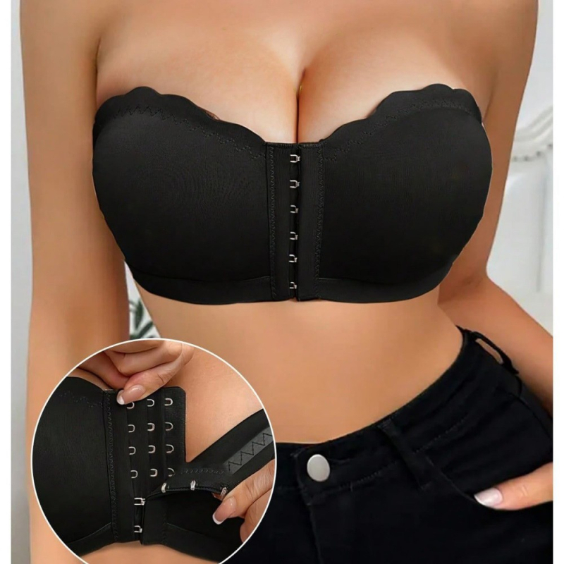 Bustier fără bretele, cu închidere frontală, ușor, respirabil, fără arc, plus size