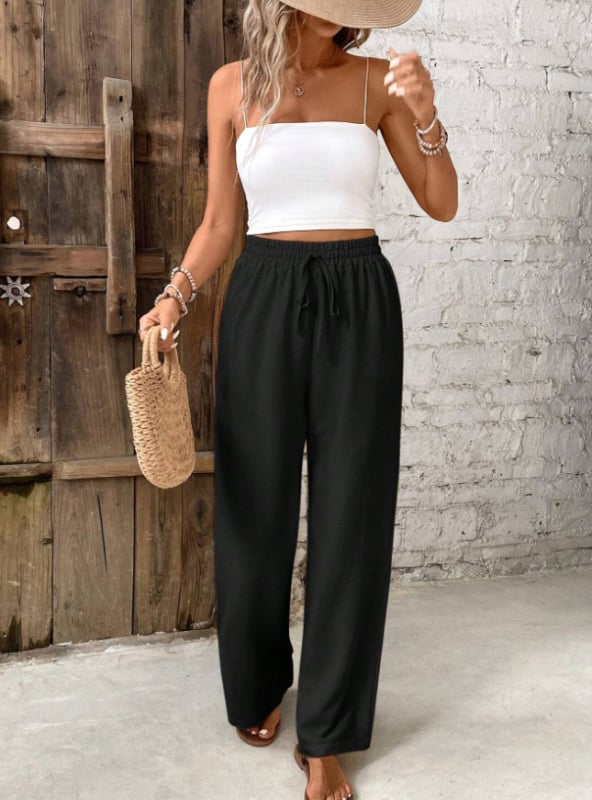 2026 Noi pantaloni largi casual pentru femei, Shein, talie elastică, croială lejeră