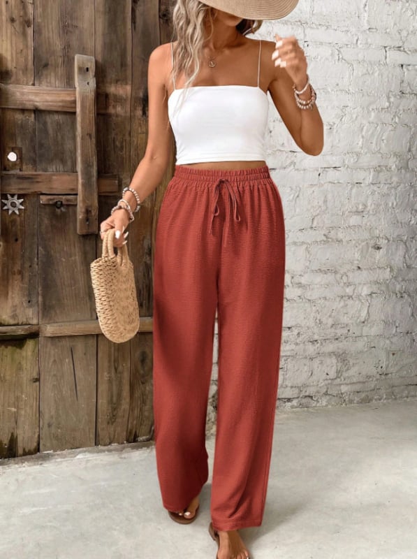 2026 Noi pantaloni largi casual pentru femei, Shein, talie elastică, croială lejeră