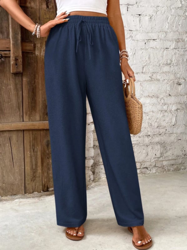 2026 Noi pantaloni largi casual pentru femei, Shein, talie elastică, croială lejeră