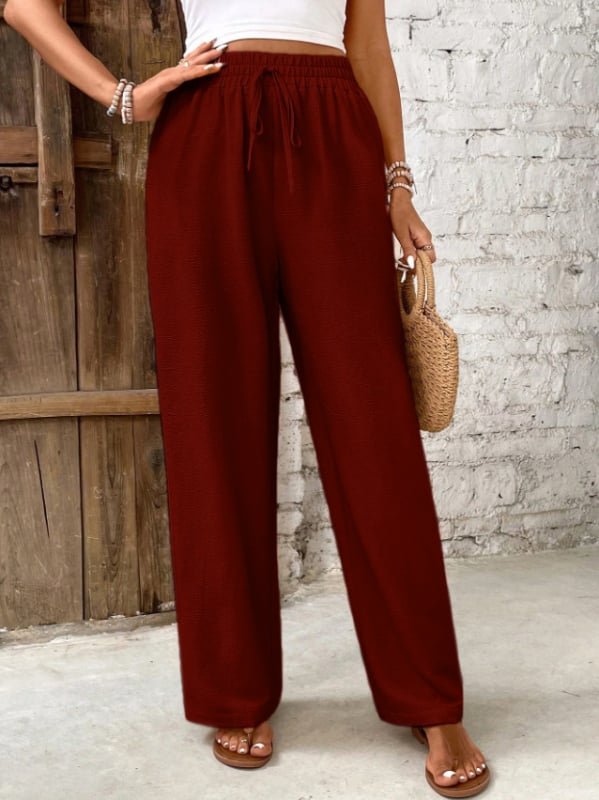 2026 Noi pantaloni largi casual pentru femei, Shein, talie elastică, croială lejeră
