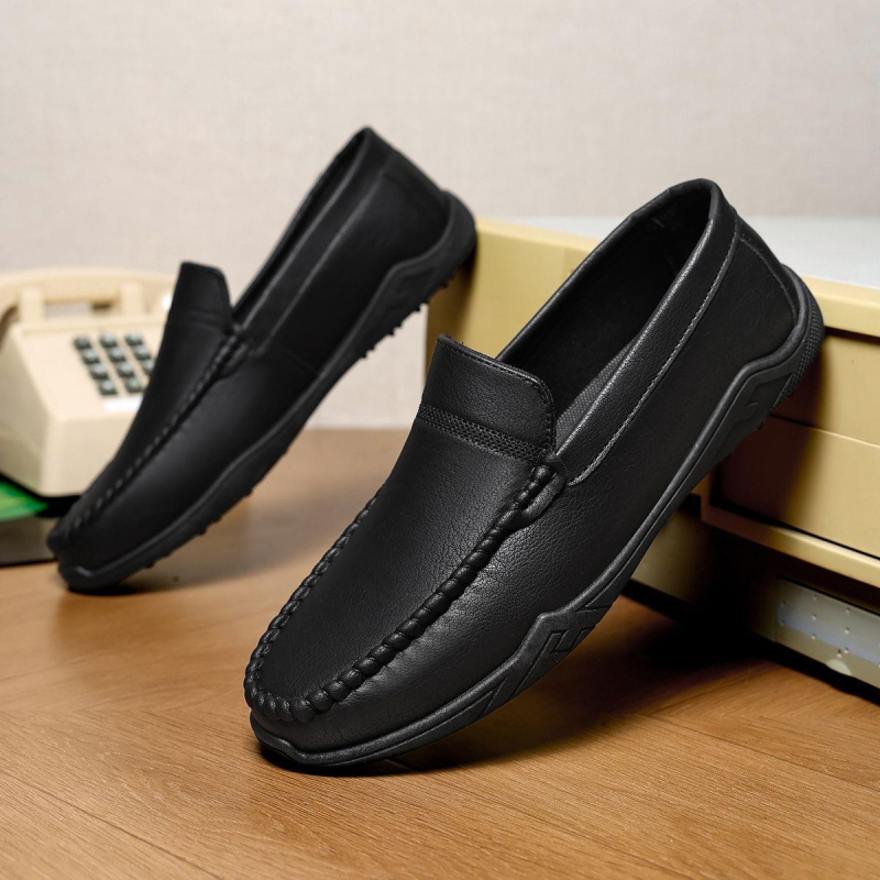 Mocasini loafers negri pentru bărbați, piele, 2025 nou stil, a 2-a generație