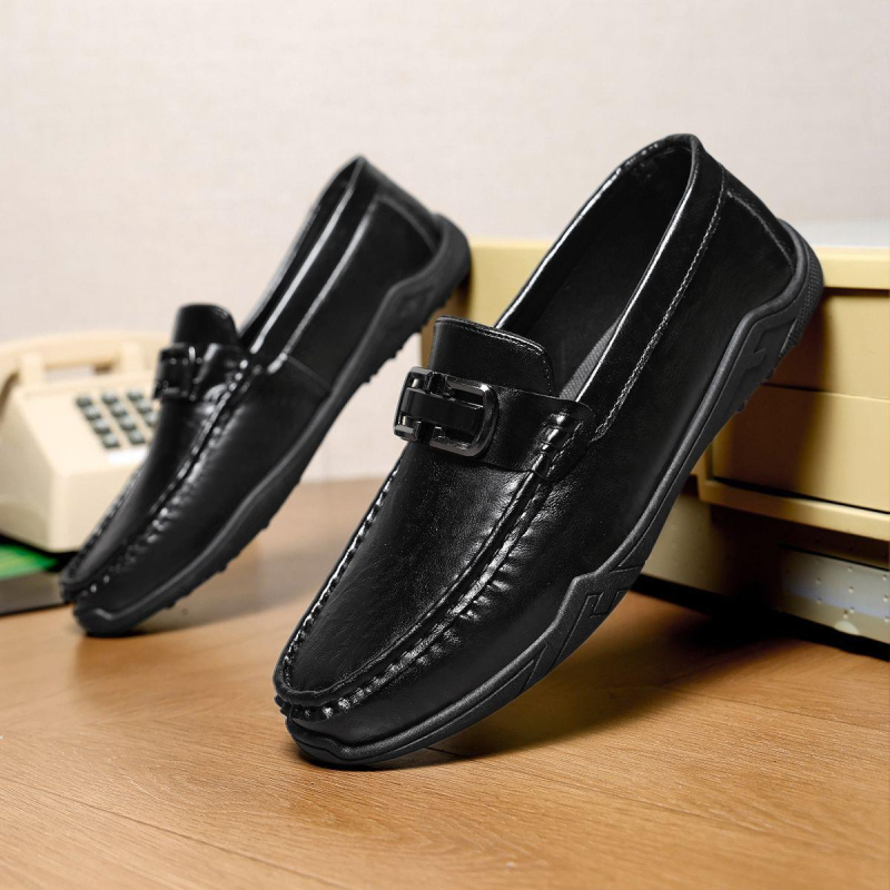 Mocasini loafers negri pentru bărbați, piele, 2025 nou stil, a 2-a generație