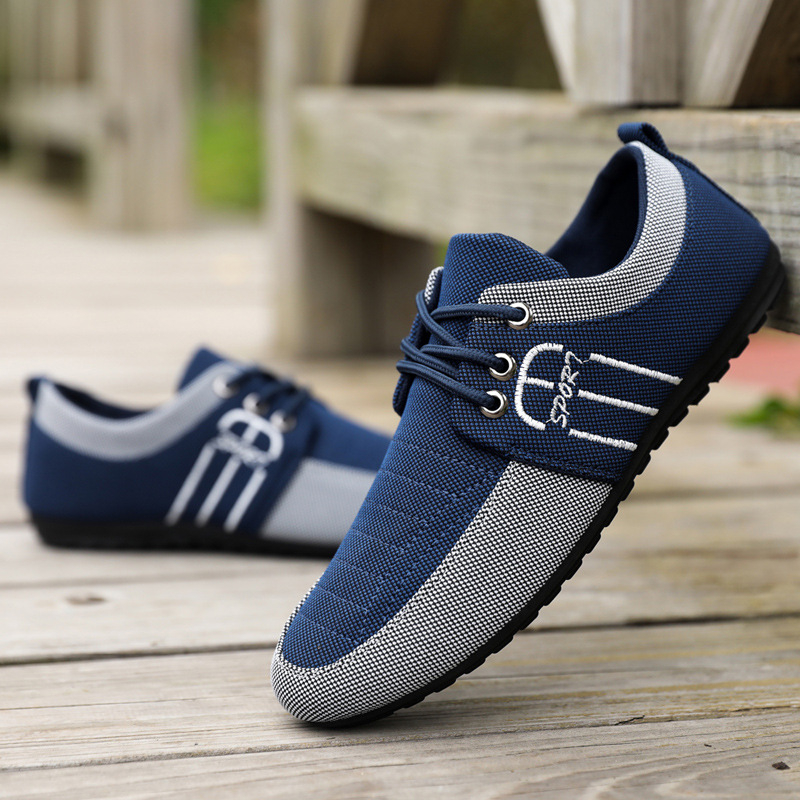 Pantofi sport pentru bărbați, din pânză respirabilă, partea superioară din materiale multiple, șireturi, casual