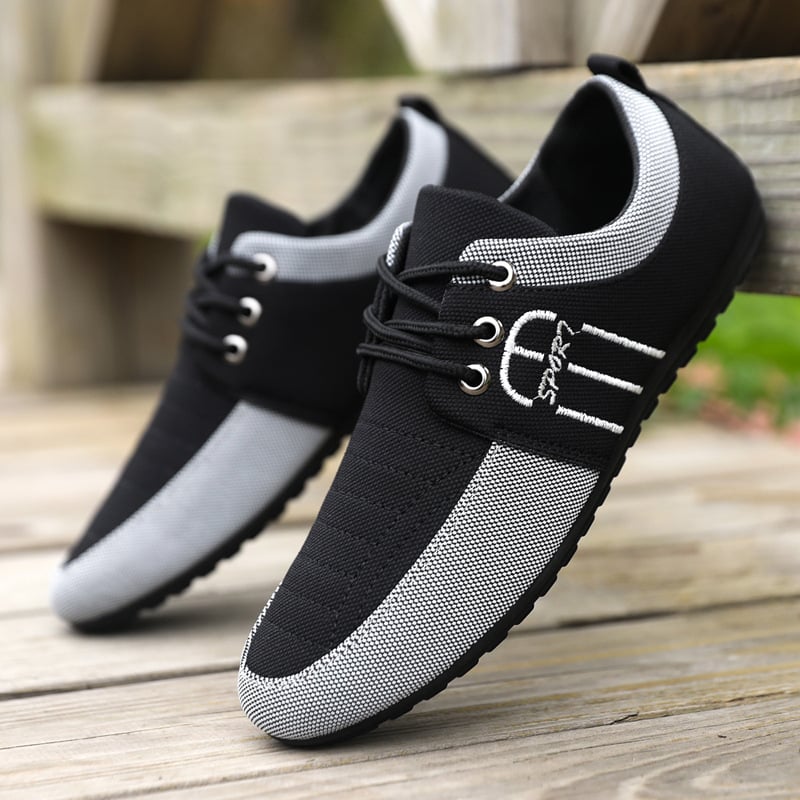 Pantofi sport pentru bărbați, din pânză respirabilă, partea superioară din materiale multiple, șireturi, casual