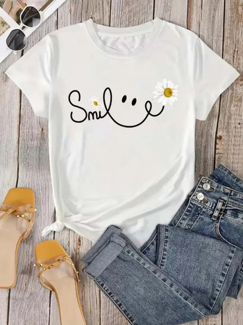 Μπλούζα με εκτύπωση Beautiful Daisy Smile Letter, Harajuku μόδα