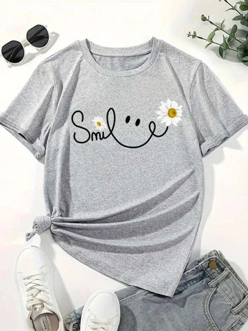 Μπλούζα με εκτύπωση Beautiful Daisy Smile Letter, Harajuku μόδα