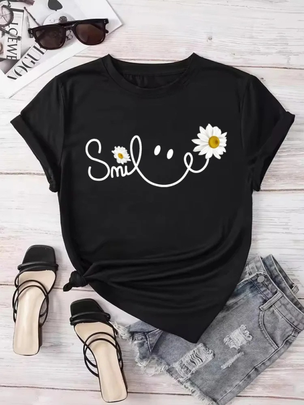 Μπλούζα με εκτύπωση Beautiful Daisy Smile Letter, Harajuku μόδα