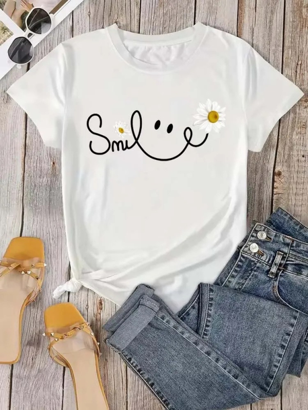 Μπλούζα με εκτύπωση Beautiful Daisy Smile Letter, Harajuku μόδα