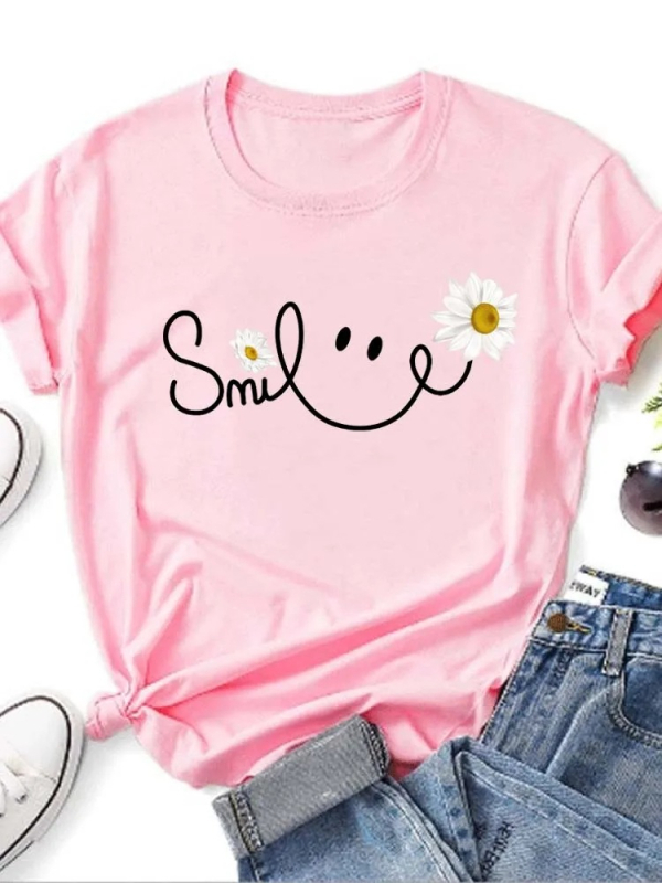 Μπλούζα με εκτύπωση Beautiful Daisy Smile Letter, Harajuku μόδα