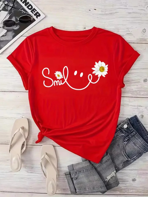 Μπλούζα με εκτύπωση Beautiful Daisy Smile Letter, Harajuku μόδα