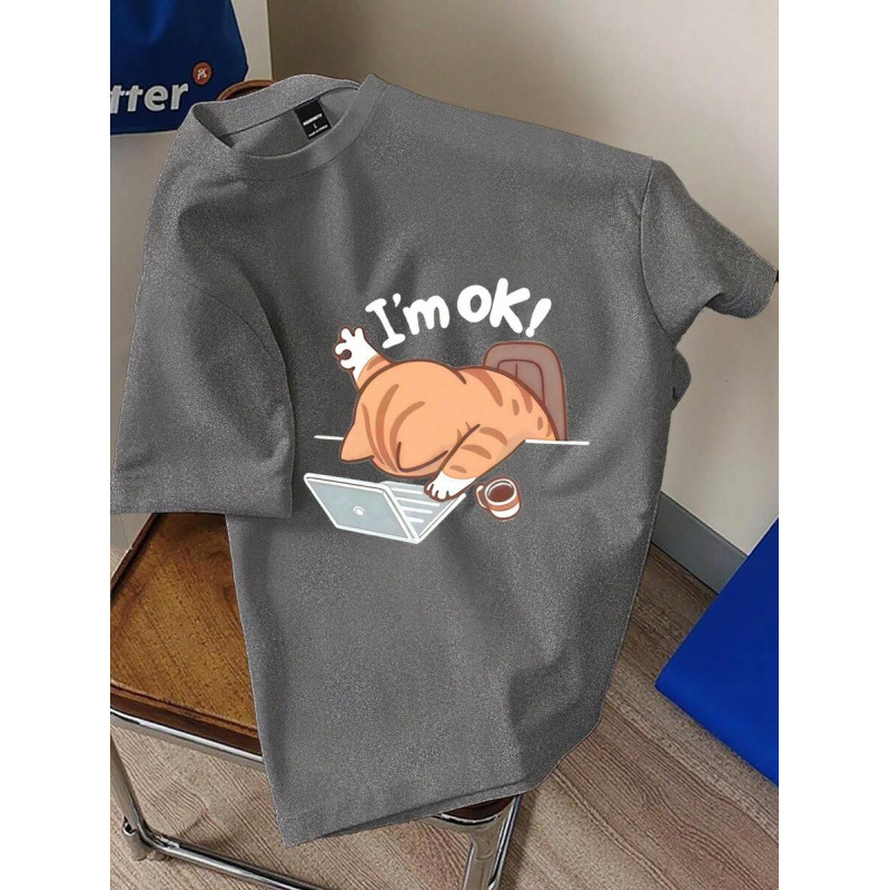 Αντρικό T-shirt από βαμβάκι με vintage στυλ, 230 g, ευρωπαϊκό μέγεθος, χαλαρή εφαρμογή, στρογγυλή λαιμόκοψη, κοντό μανίκι, εκτύπωση Color World