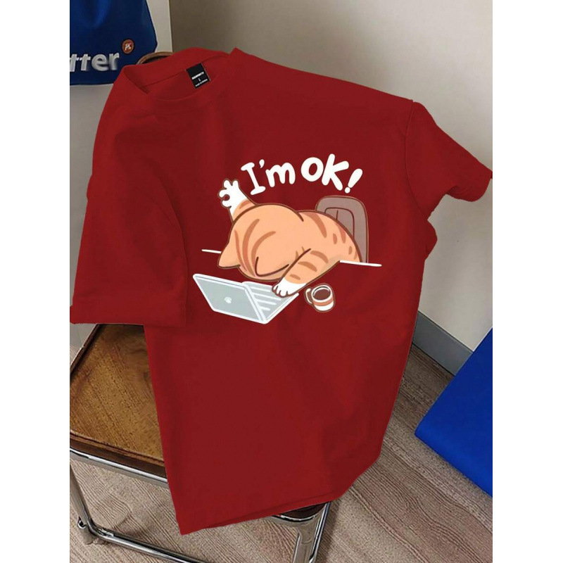 Αντρικό T-shirt από βαμβάκι με vintage στυλ, 230 g, ευρωπαϊκό μέγεθος, χαλαρή εφαρμογή, στρογγυλή λαιμόκοψη, κοντό μανίκι, εκτύπωση Color World