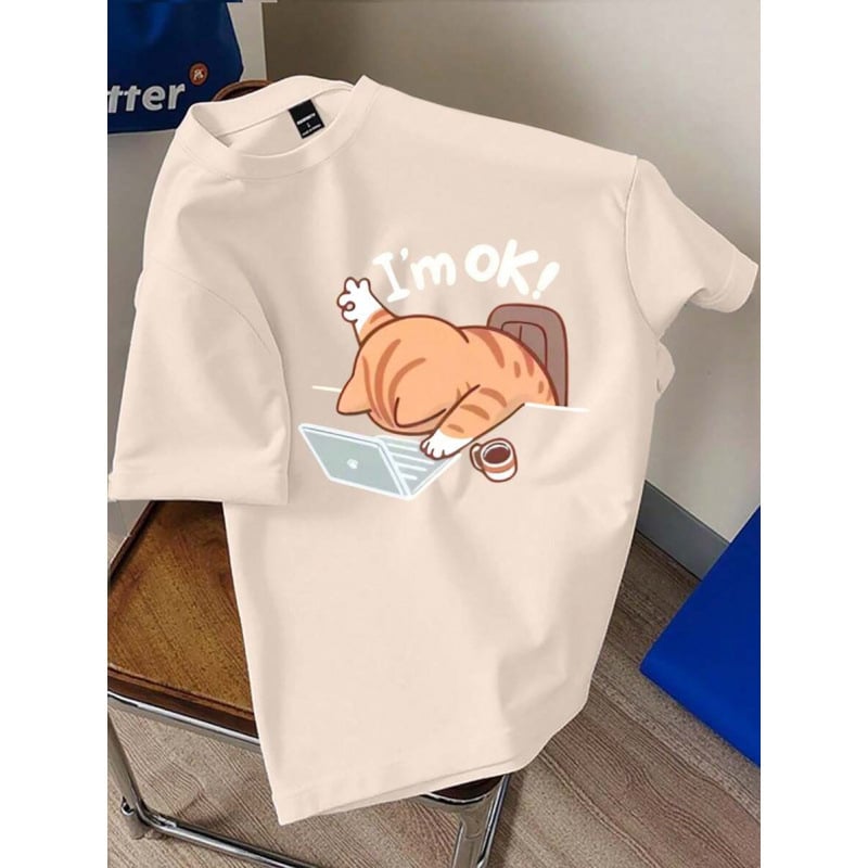 Αντρικό T-shirt από βαμβάκι με vintage στυλ, 230 g, ευρωπαϊκό μέγεθος, χαλαρή εφαρμογή, στρογγυλή λαιμόκοψη, κοντό μανίκι, εκτύπωση Color World