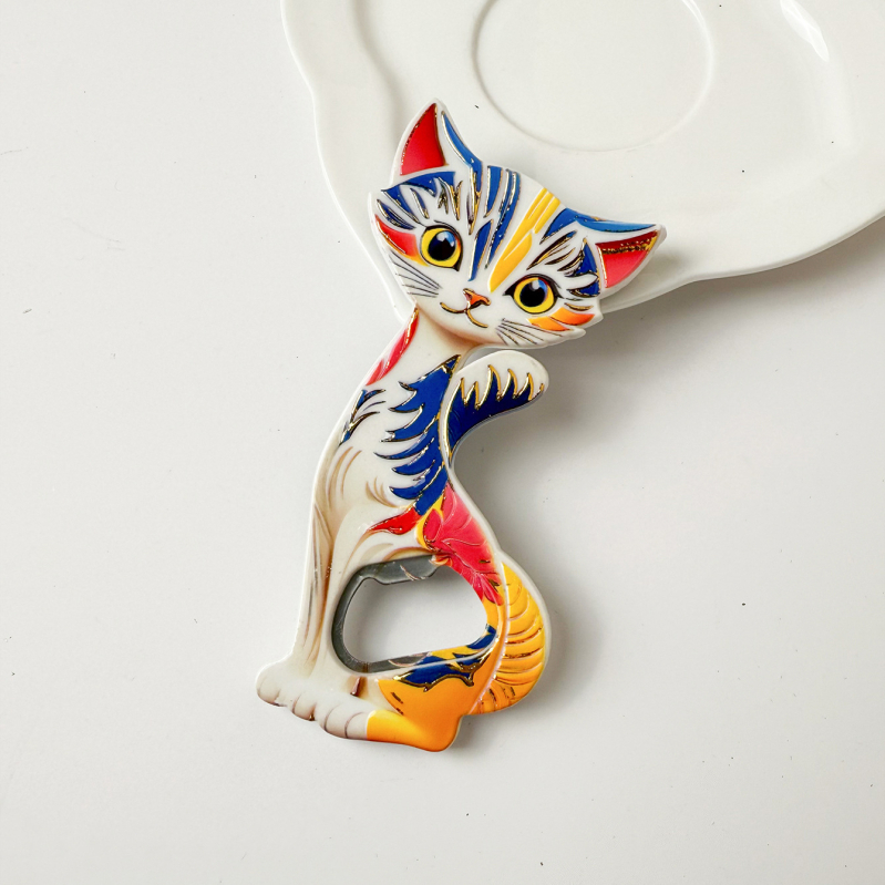 Retro în relief, drăguț, cu imprimare în folie, motivație pisicuță seducătoare, magnet de frigider cu două funcții și deschizător de sticle, mare, personalizat.