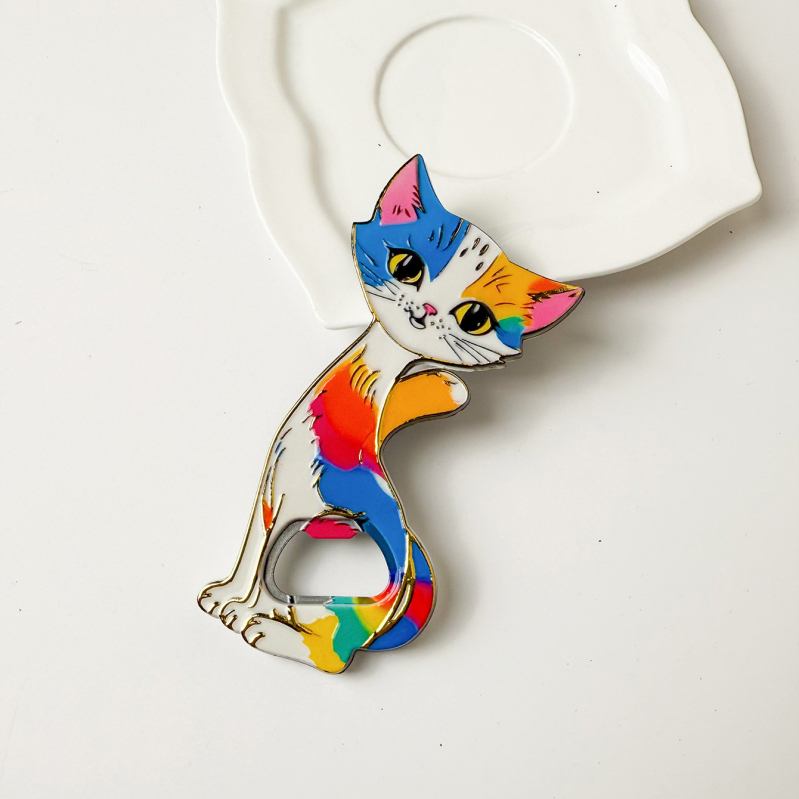 Retro în relief, drăguț, cu imprimare în folie, motivație pisicuță seducătoare, magnet de frigider cu două funcții și deschizător de sticle, mare, personalizat.