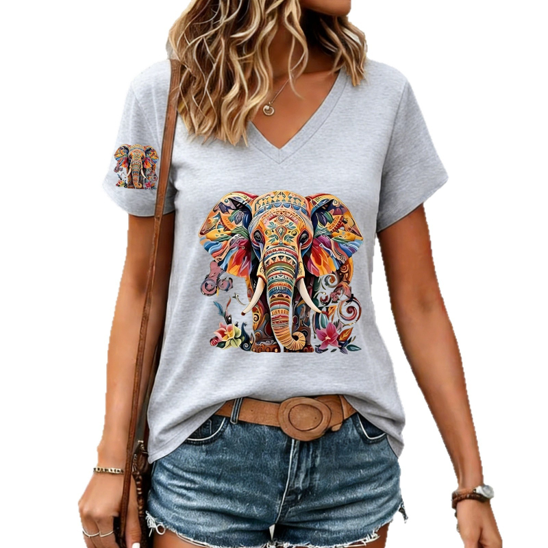2026 T-shirt με 3D ψηφιακή εκτύπωση, κοντό μανίκι, V-λαιμό, Plus Size, Ευρωπαϊκό-Αμερικανική γραμμή