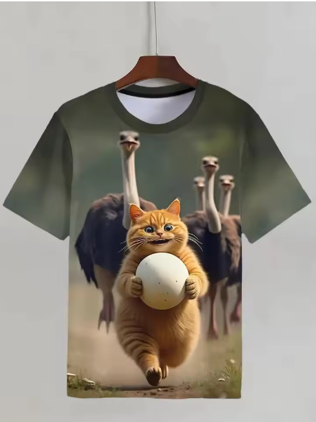 Αστετικό unisex T‑Shirt με γραφικό σχέδιο, καλοκαιρινό street hip‑hop στυλ, 3D εκτύπωση, φαρδιά άνετη γραμμή