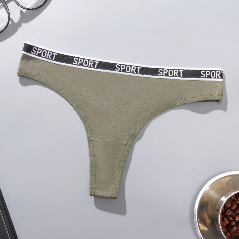 Tanga din bumbac pentru femei, talie cu litere, respirabil, culoare solidă