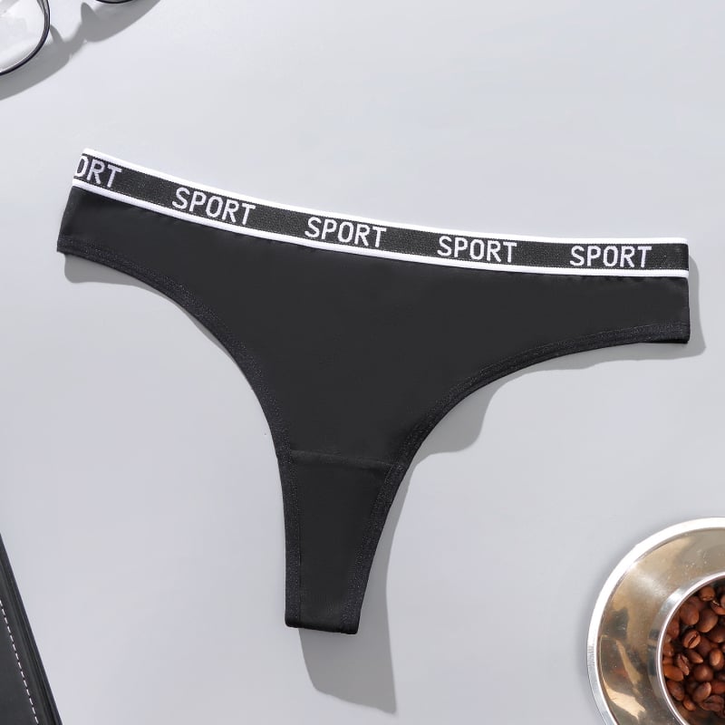 Tanga din bumbac pentru femei, talie cu litere, respirabil, culoare solidă