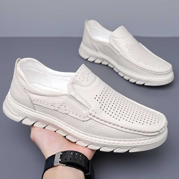 Pantofi din piele de vită de înaltă calitate pentru bărbați, vara respirabili, cu decupaje, stil business casual