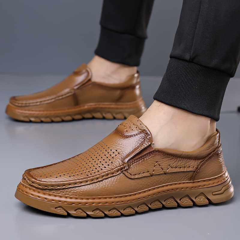 Pantofi din piele de vită de înaltă calitate pentru bărbați, vara respirabili, cu decupaje, stil business casual
