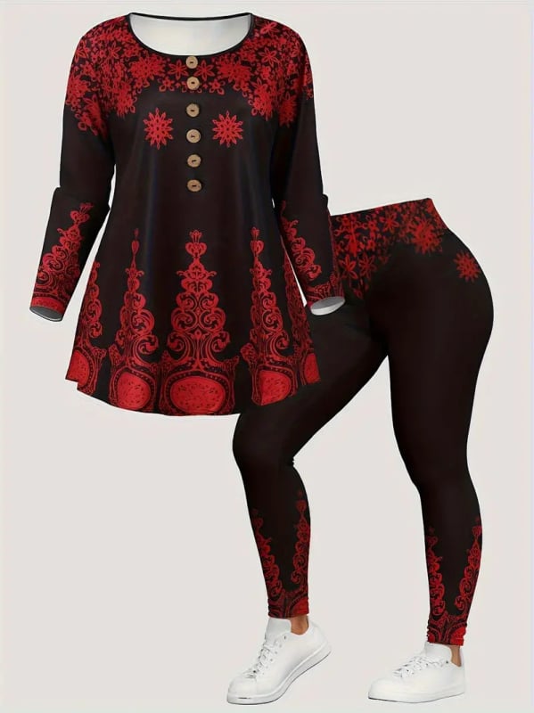 Set de yoga pentru femei, pantaloni lungi pentru pilates, ținută de fitness cu model de Crăciun, stil etnic