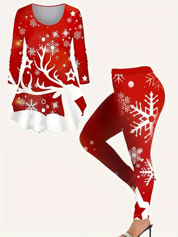 Set de yoga pentru femei, pantaloni lungi pentru pilates, ținută de fitness cu model de Crăciun, stil etnic
